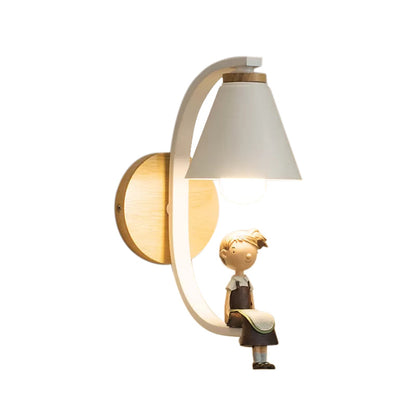 Vivolux | Moderne Weiße Wandlampe Kegelform Shade 1 Glühbirne Metall Wandleuchte mit Mädchen Deko für Schlafzimmer
