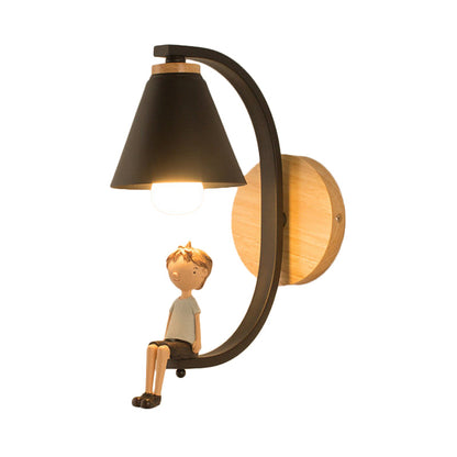Vivolux | Cone Shade Wandlamp met Boy Deco 1 Hoofd Metalen Wandlamp voor Kinderslaapkamer Entree