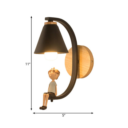 Vivolux | Cone Shade Wandlamp met Boy Deco 1 Hoofd Metalen Wandlamp voor Kinderslaapkamer Entree