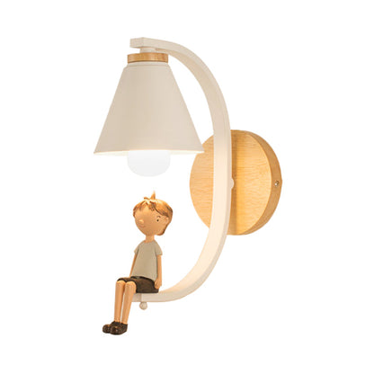 Vivolux | Cone Shade Wandlamp met Boy Deco 1 Hoofd Metalen Wandlamp voor Kinderslaapkamer Entree