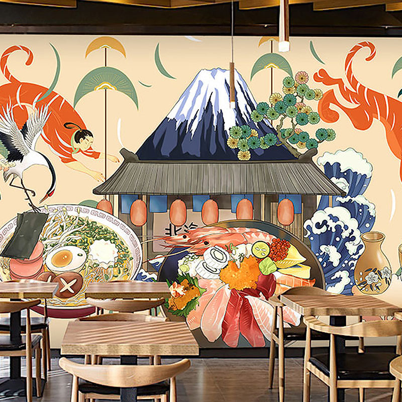 Vivolux | Giant Illustration Sushi Wanddecoratie voor Japans Restaurant in Beige, Maatwerk