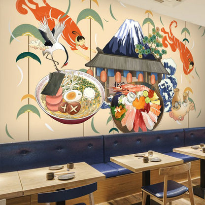 Vivolux | Giant Illustration Sushi Wanddecoratie voor Japans Restaurant in Beige, Maatwerk