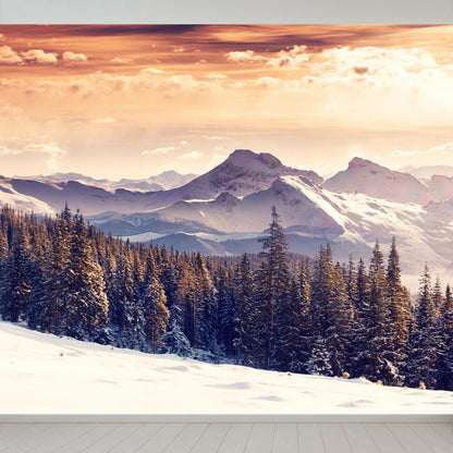 Vivolux | Cloudrijke boslandschap muur tattoo hedendaagse non-woven wandbedekking in zachte kleuren