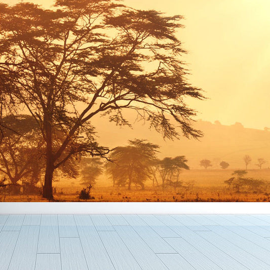 Vivolux | Cloudrijke boslandschap muur tattoo hedendaagse non-woven wandbedekking in zachte kleuren