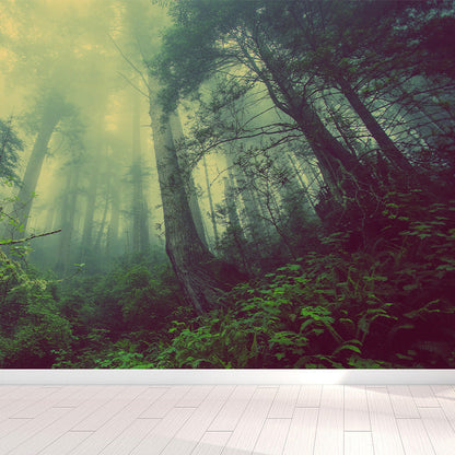 Vivolux | Cloudrijke boslandschap muur tattoo hedendaagse non-woven wandbedekking in zachte kleuren