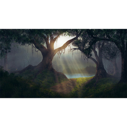 Vivolux | Cloudrijke boslandschap muur tattoo hedendaagse non-woven wandbedekking in zachte kleuren