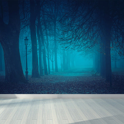 Vivolux | Cloudrijke boslandschap muur tattoo hedendaagse non-woven wandbedekking in zachte kleuren