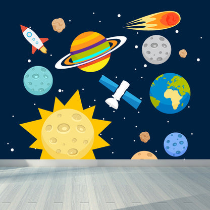 Vivolux | Astronomie Buitenruimte Muur Decal Kids Stijl Niet-geweven Stof Wanddecoratie in Donkere Kleur