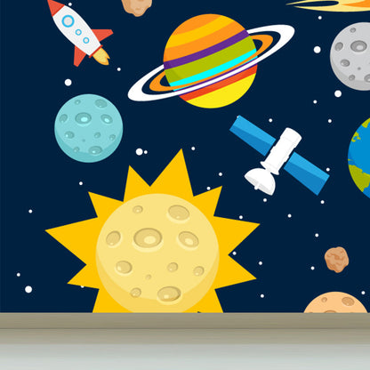 Vivolux | Astronomie Buitenruimte Muur Decal Kids Stijl Niet-geweven Stof Wanddecoratie in Donkere Kleur