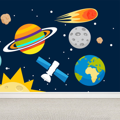 Vivolux | Astronomie Buitenruimte Muur Decal Kids Stijl Niet-geweven Stof Wanddecoratie in Donkere Kleur