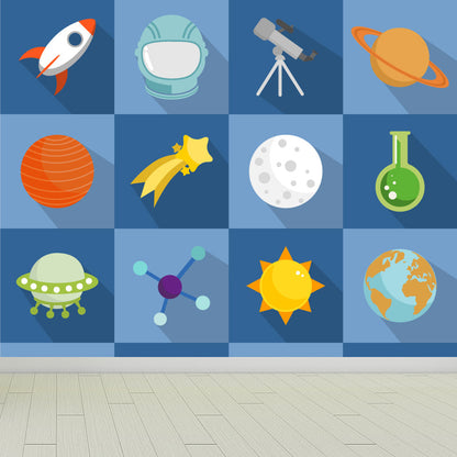 Vivolux | Astronomie Buitenruimte Muur Decal Kids Stijl Niet-geweven Stof Wanddecoratie in Donkere Kleur