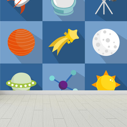 Vivolux | Astronomie Buitenruimte Muur Decal Kids Stijl Niet-geweven Stof Wanddecoratie in Donkere Kleur