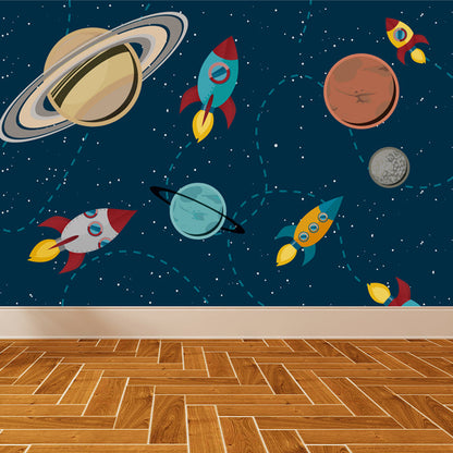 Vivolux | Astronomie Buitenruimte Muur Decal Kids Stijl Niet-geweven Stof Wanddecoratie in Donkere Kleur