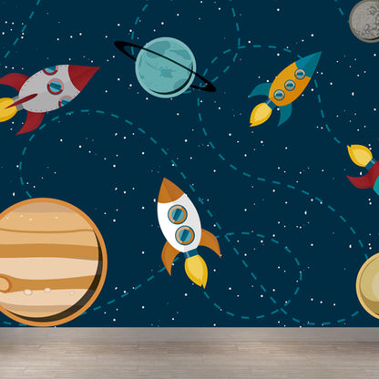Vivolux | Astronomie Buitenruimte Muur Decal Kids Stijl Niet-geweven Stof Wanddecoratie in Donkere Kleur