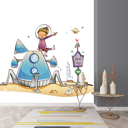 Vivolux | Donkere kleur ruimteschip behang universum kinderen vochtbestendig wandbedekking