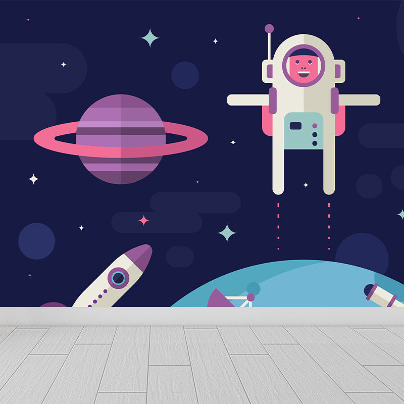 Vivolux | Donkere kleur ruimteschip behang universum kinderen vochtbestendig wandbedekking
