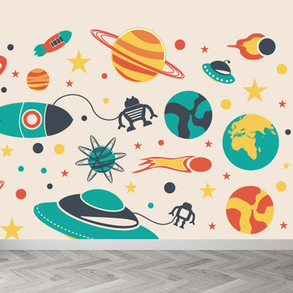 Vivolux | Donkere kleur ruimteschip behang universum kinderen vochtbestendig wandbedekking