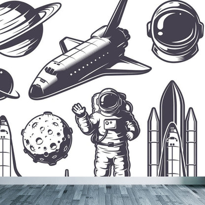 Vivolux | Kinder Cosmos Raumschiff Wandmural Sanfte Farbe Wasserabweisende Wandkunst für Jungenzimmer