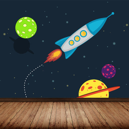 Vivolux | Kinder Cosmos Raumschiff Wandmural Sanfte Farbe Wasserabweisende Wandkunst für Jungenzimmer
