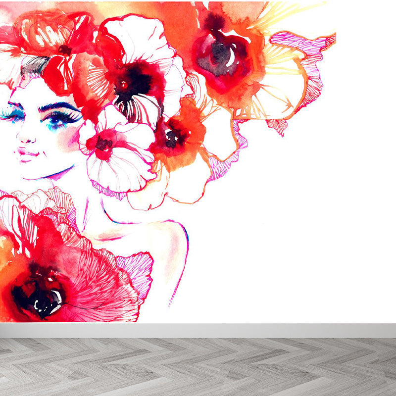 Vivolux | Glam Girl Zeichnung Wandtapete Vlies Stoff Fleckenresistente Pastell Wandverkleidung für Raum