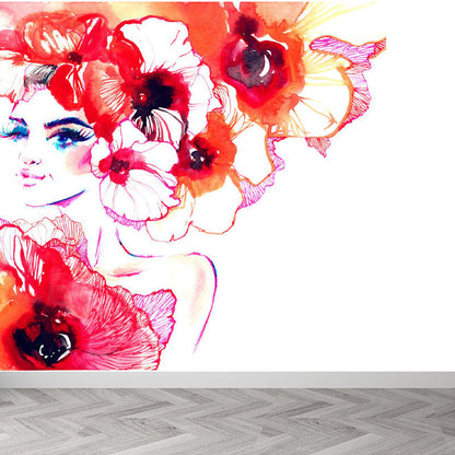 Vivolux | Glam Girl Zeichnung Wandtapete Vlies Stoff Fleckenresistente Pastell Wandverkleidung für Raum