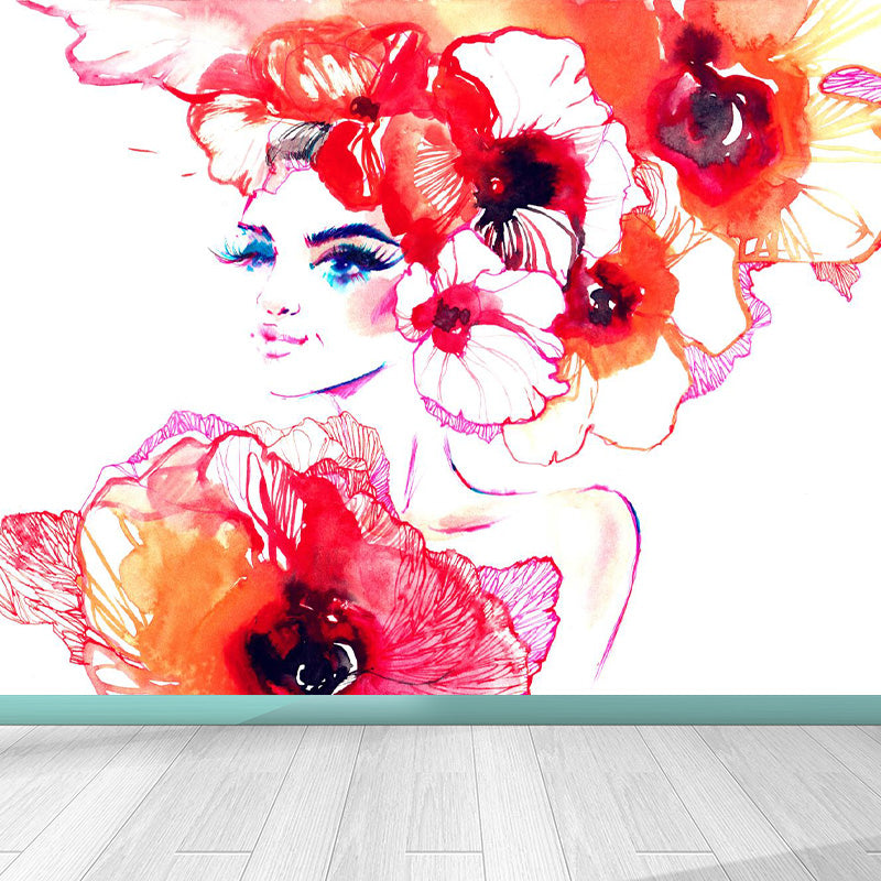 Vivolux | Glam Girl Zeichnung Wandtapete Vlies Stoff Fleckenresistente Pastell Wandverkleidung für Raum