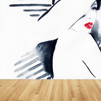 Vivolux | Glam Girl Zeichnung Wandtapete Vlies Stoff Fleckenresistente Pastell Wandverkleidung für Raum