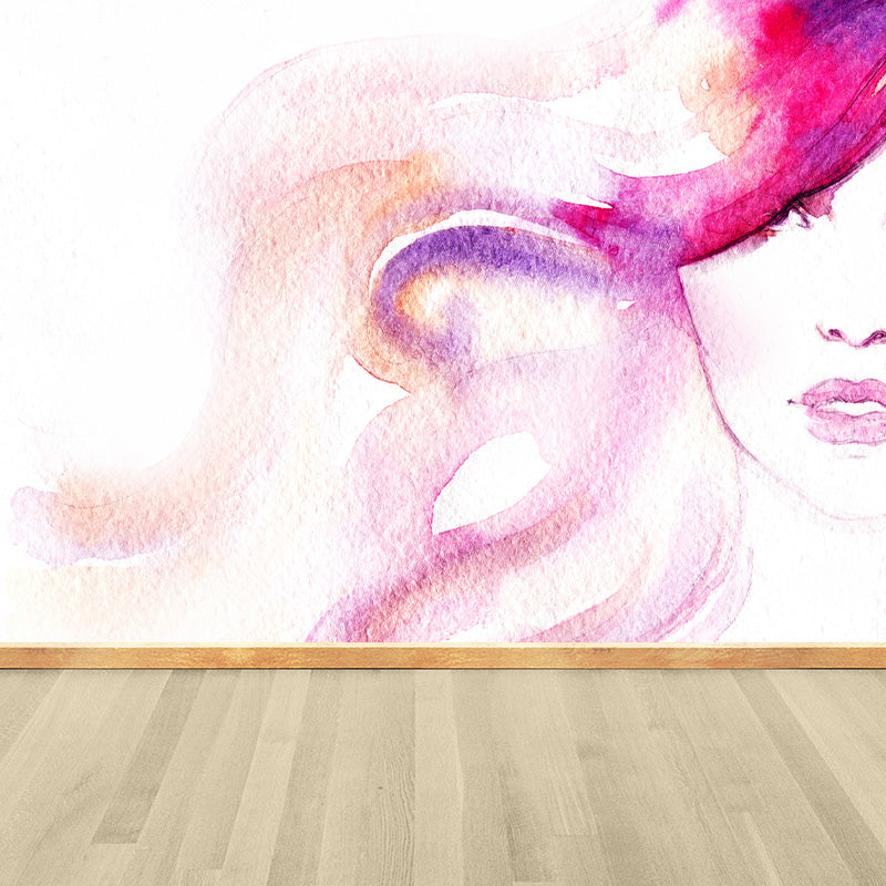 Vivolux | Glam Girl Zeichnung Wandtapete Vlies Stoff Fleckenresistente Pastell Wandverkleidung für Raum