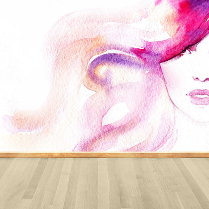 Vivolux | Glam Girl Zeichnung Wandtapete Vlies Stoff Fleckenresistente Pastell Wandverkleidung für Raum