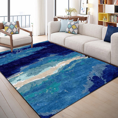 Vivolux | Hedendaags woonkamer tapijt blauw abstract tapijt polyester wasbaar antislip huisdiervriendelijk gebiedstapijt