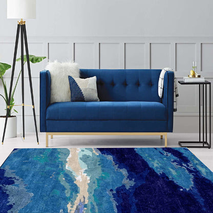 Vivolux | Hedendaags woonkamer tapijt blauw abstract tapijt polyester wasbaar antislip huisdiervriendelijk gebiedstapijt