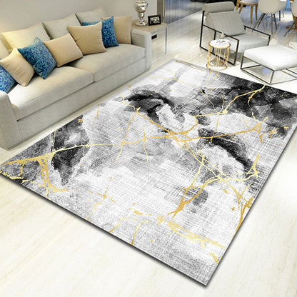 Vivolux | Eunique Abstract Teppich Schwarz Industrie Teppich Polyester Maschinenwaschbar Rutschfest Haustierfreundlicher Teppich für Wohnzimmer