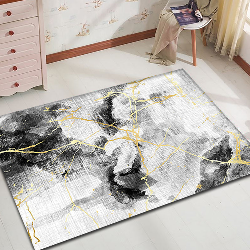 Vivolux | Eunique Abstract Teppich Schwarz Industrie Teppich Polyester Maschinenwaschbar Rutschfest Haustierfreundlicher Teppich für Wohnzimmer