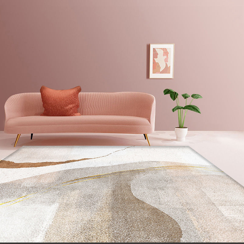 Vivolux | Brauner Salon Teppich Einfachheit Abstrakt Teppich Polyester Maschinenwaschbar Rutschfeste Unterlage Teppich