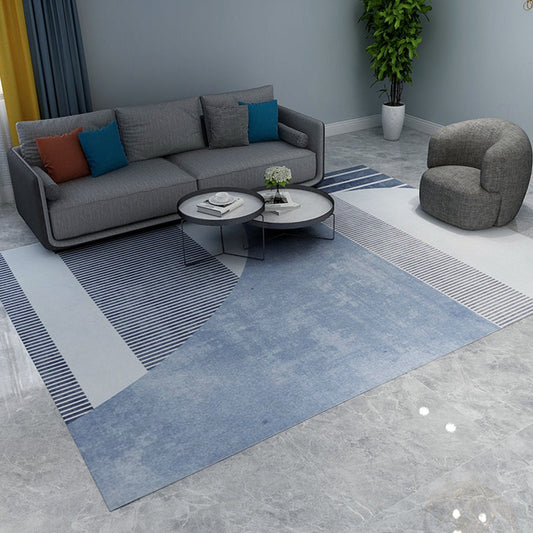 Vivolux | Weicher blauer geometrischer Teppich Polyester Minimalismus Teppich rutschfest haustierfreundlicher Bereichsteppich für das Wohnzimmer