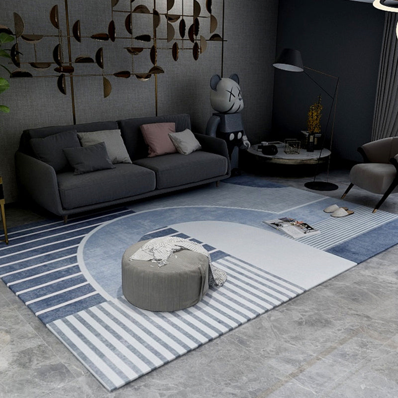 Vivolux | Weicher blauer geometrischer Teppich Polyester Minimalismus Teppich rutschfest haustierfreundlicher Bereichsteppich für das Wohnzimmer