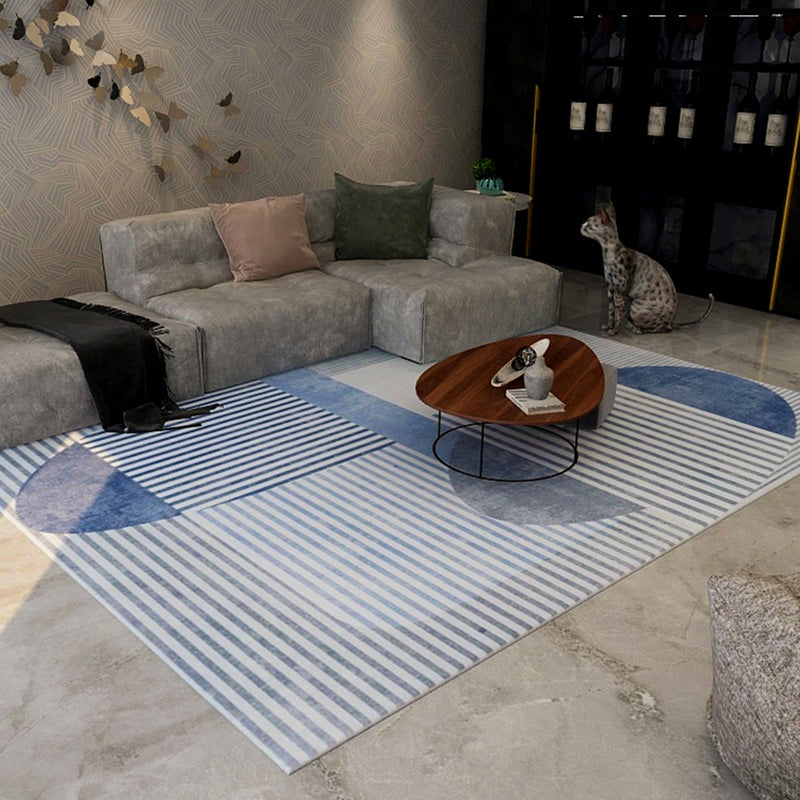 Vivolux | Weicher blauer geometrischer Teppich Polyester Minimalismus Teppich rutschfest haustierfreundlicher Bereichsteppich für das Wohnzimmer