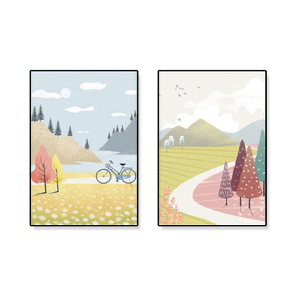 Vivolux | Gelbe Frühlingslandschaft Leinwandkunst Landschaft Nordischer Texturierter Wanddekoration für das Schlafzimmer