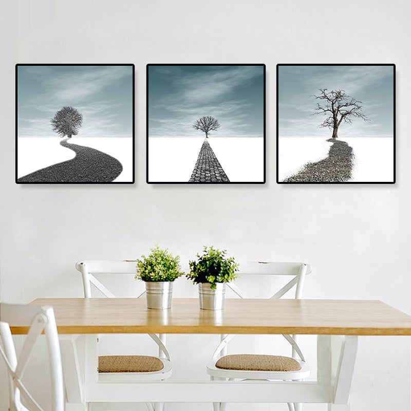Vivolux | Straßen- und Baumlandschaft Leinwandkunst Zeitgenössische texturierte Wanddekoration für das Zuhause (Set von 3)
