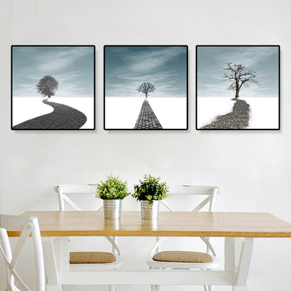 Vivolux | Straßen- und Baumlandschaft Leinwandkunst Zeitgenössische texturierte Wanddekoration für das Zuhause (Set von 3)
