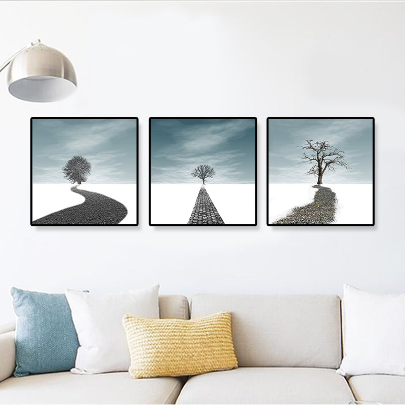 Vivolux | Straßen- und Baumlandschaft Leinwandkunst Zeitgenössische texturierte Wanddekoration für das Zuhause (Set von 3)