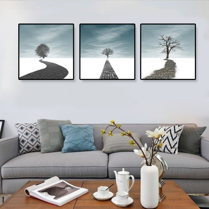 Vivolux | Straßen- und Baumlandschaft Leinwandkunst Zeitgenössische texturierte Wanddekoration für das Zuhause (Set von 3)
