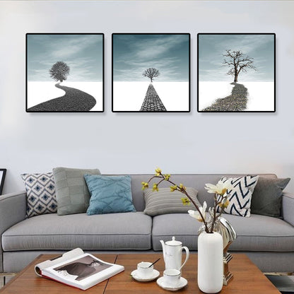 Vivolux | Straßen- und Baumlandschaft Leinwandkunst Zeitgenössische texturierte Wanddekoration für das Zuhause (Set von 3)