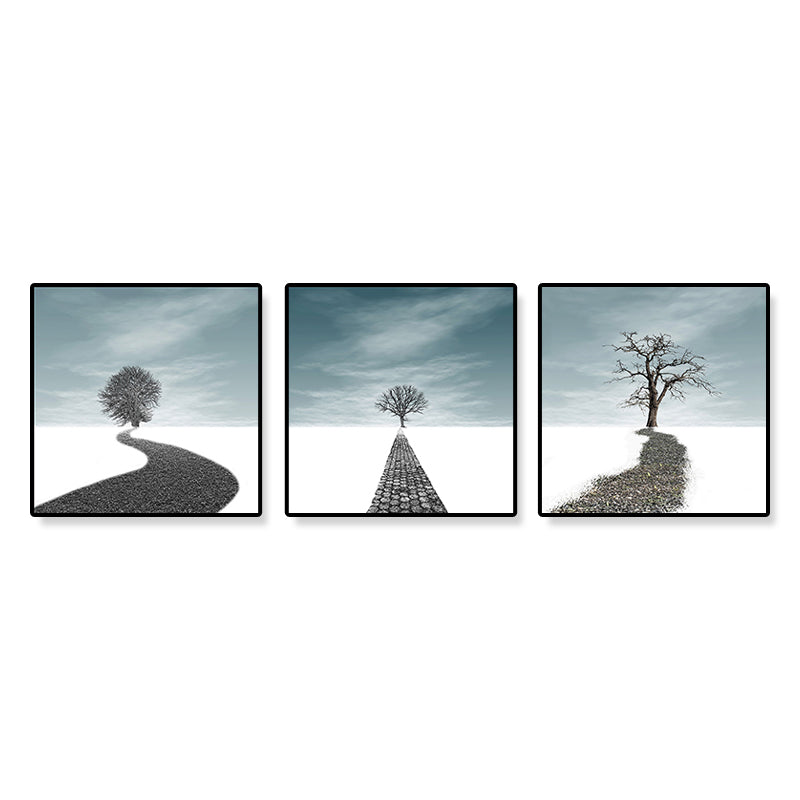Vivolux | Straßen- und Baumlandschaft Leinwandkunst Zeitgenössische texturierte Wanddekoration für das Zuhause (Set von 3)