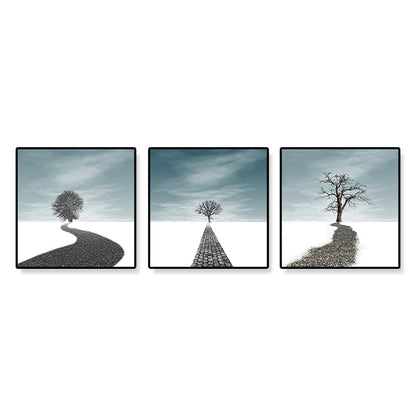 Vivolux | Straßen- und Baumlandschaft Leinwandkunst Zeitgenössische texturierte Wanddekoration für das Zuhause (Set von 3)