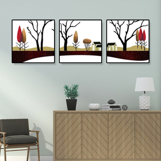 Vivolux | Straßen- und Baumlandschaft Leinwandkunst Zeitgenössische texturierte Wanddekoration für das Zuhause (Set von 3)