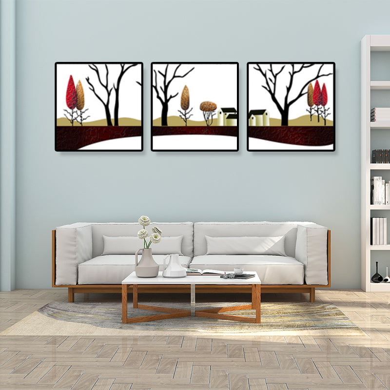 Vivolux | Straßen- und Baumlandschaft Leinwandkunst Zeitgenössische texturierte Wanddekoration für das Zuhause (Set von 3)