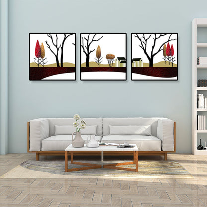 Vivolux | Straßen- und Baumlandschaft Leinwandkunst Zeitgenössische texturierte Wanddekoration für das Zuhause (Set von 3)