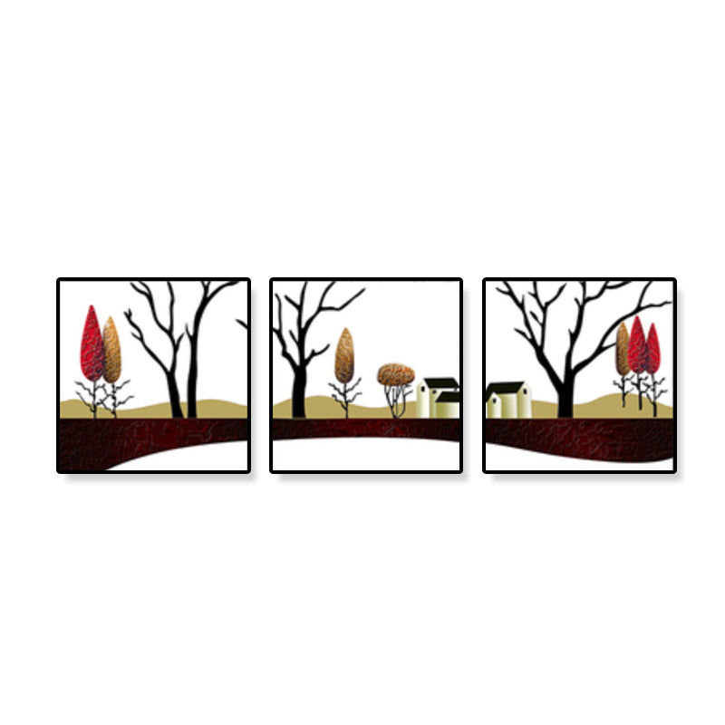 Vivolux | Straßen- und Baumlandschaft Leinwandkunst Zeitgenössische texturierte Wanddekoration für das Zuhause (Set von 3)
