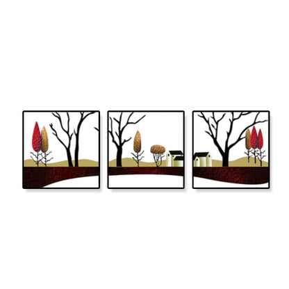 Vivolux | Straßen- und Baumlandschaft Leinwandkunst Zeitgenössische texturierte Wanddekoration für das Zuhause (Set von 3)
